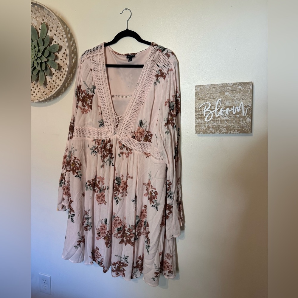 Torrid Pink Floral Blouse with Crochet Details